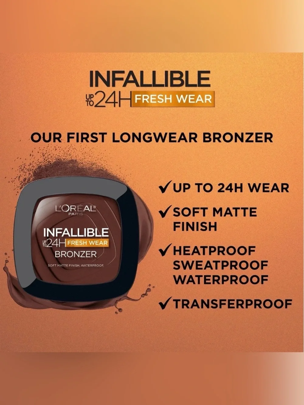 L'Oreal Infallible 24H Fresh Wear Bronzer - Deep Brown (500)